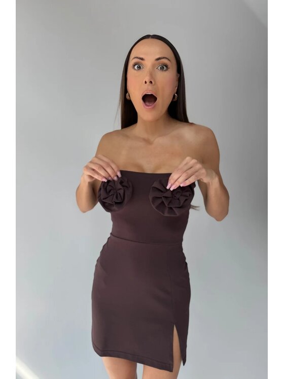 Chiara Wear Chiara Wear Sukienka letnia Sukienka mini ROSE Brązowy Slim Fit