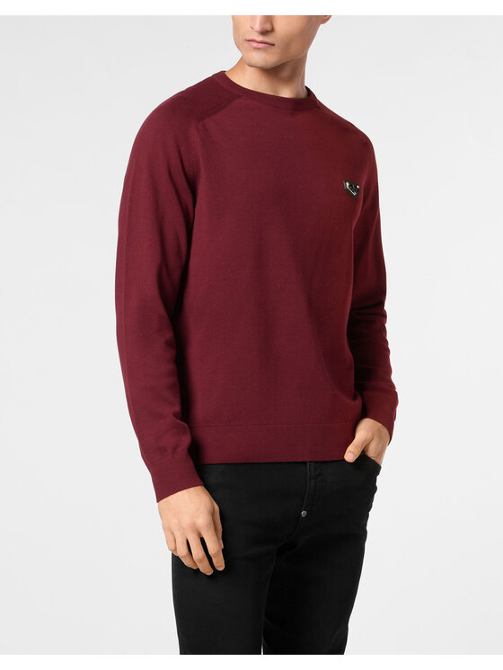 PHILIPP PLEIN Męski Longsleeve, rozmiar S, Bordowy, 199