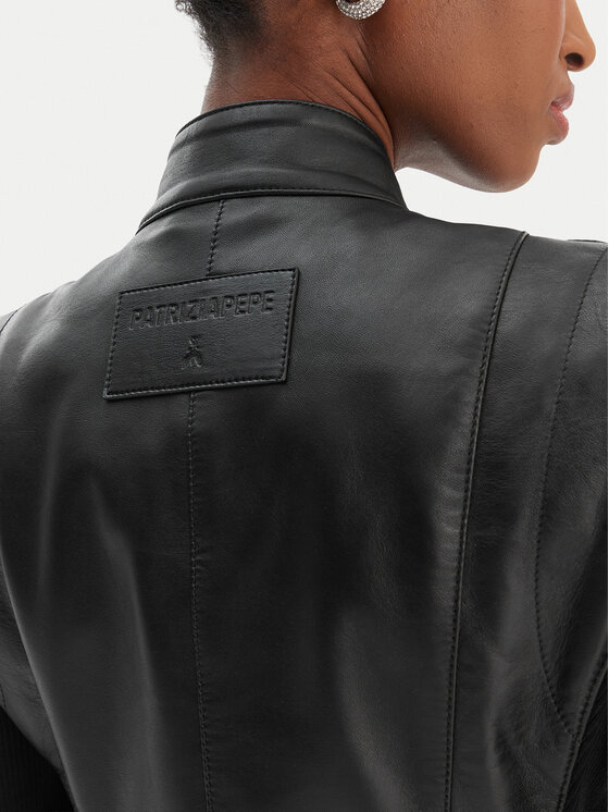 Patrizia Pepe Patrizia Pepe Ādas jaka CO0001/L1HZ-K103 Melns Regular Fit