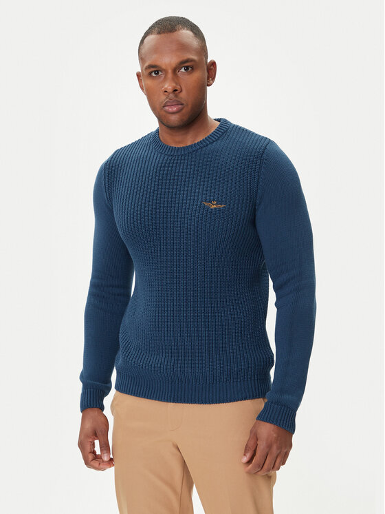 Aeronautica Militare Sweter 252MA1571UL00409 Niebieski Slim Fit