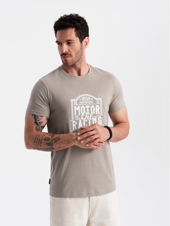 Ombre Ombre T-Shirt OM-TSPT-0125 Béžová Regular Fit