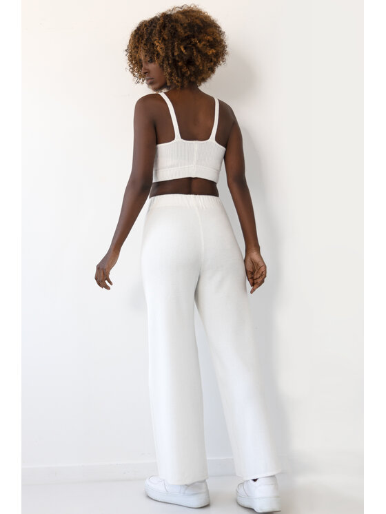 Fobya Fobya Spodnie dzianinowe F2031 Écru Basic Fit