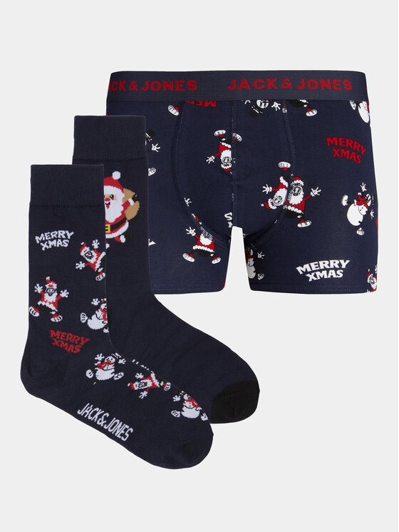 Jack&Jones Junior Súprava boxerky a ponožky 12246668 Tmavomodrá