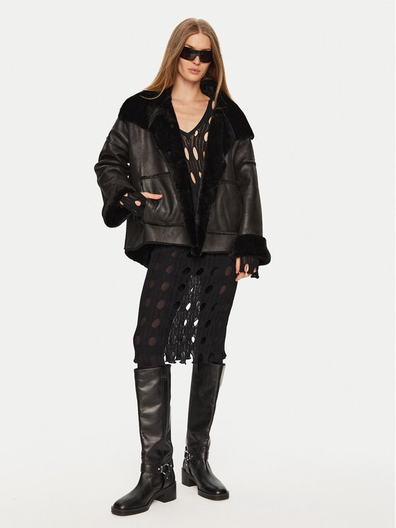 Eleh Eleh Cappotto in shearling E00249 Nero Regular Fit