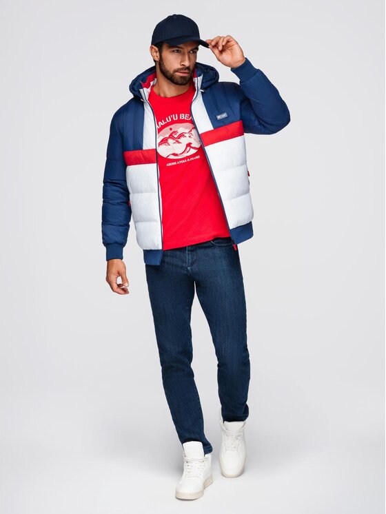 Ombre Ombre Kurtka przejściowa OM-JALP-0296 Granatowy Regular Fit