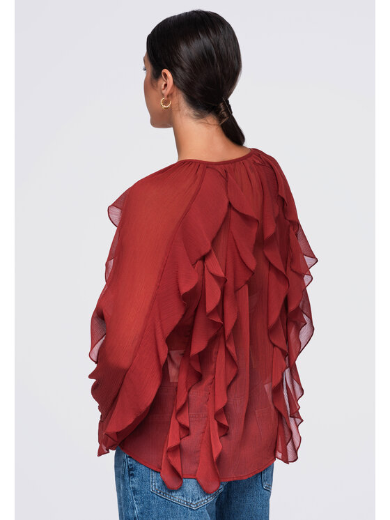 Ombre Ombre Bluzka OW-TS-E0092 Czerwony Relaxed Fit