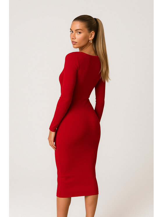 Nudyess Nudyess Vestito di maglia California mimi z prążka Rosso Fitted Fit