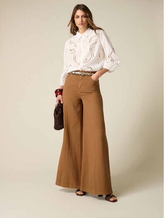 Oltre Oltre Spodnie materiałowe P016R008951N022 Brązowy Baggy Fit