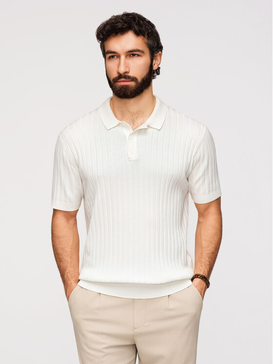 Ombre Ombre Polo OM-POSS-0169 Biały Slim Fit