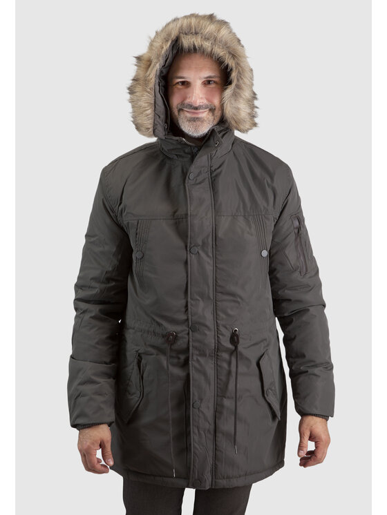 Perso Perso Zimní bunda typu parka z kapturem Khaki Regular Fit