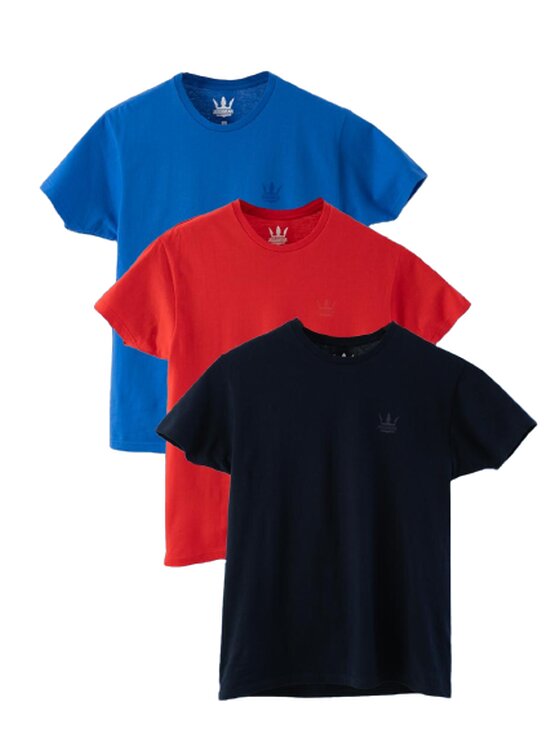 Jigga Wear Jigga Wear Komplet t-shirtów Zestaw 3 T-Shirtów Niebieski / Czerwony / Granatowy Jigga Wear Tonal Crown L Czarny Regular Fit