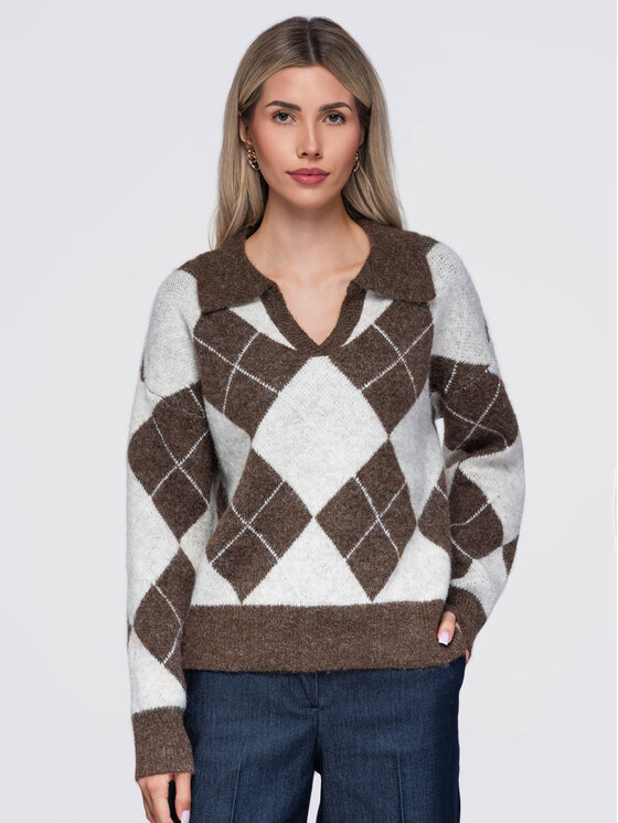 Ombre Ombre Sweter OW-SW-E0019 Beżowy Relaxed Fit