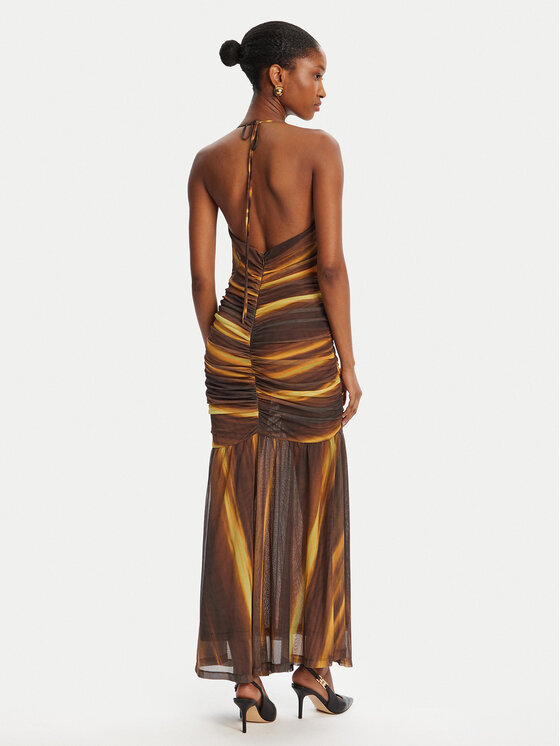 BARDOT BARDOT Cocktail obleka Aries Mesh Maxi 59999DB Rjava Slim Fit