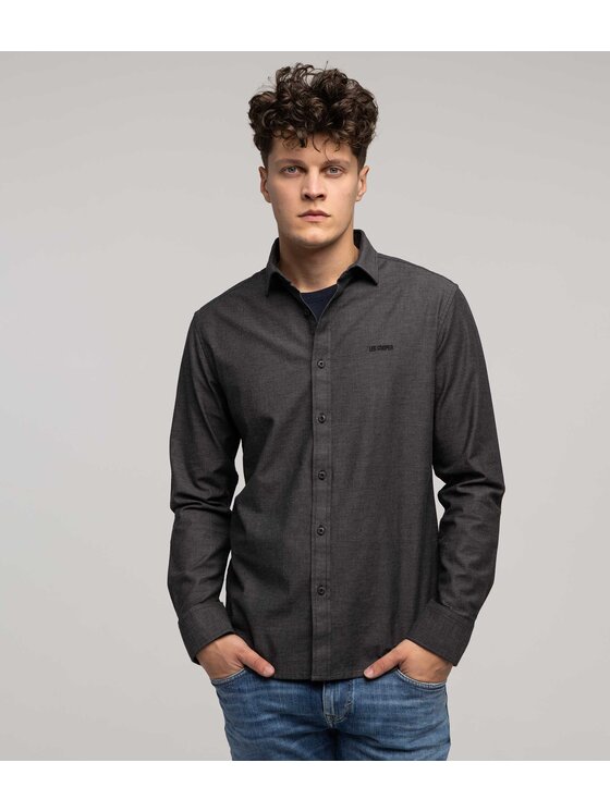 Lee Cooper Lee Cooper Koszula LIAM DOBBY Szary Slim Fit