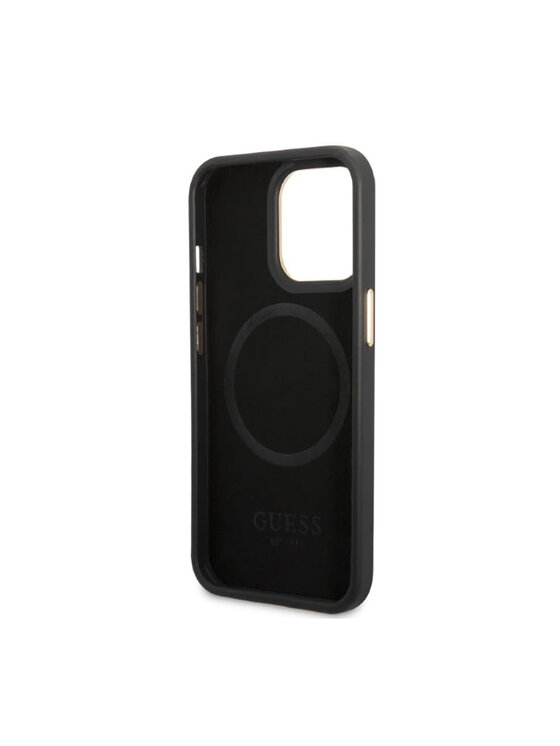 Guess Guess Etui na telefon Peony Logo Plate MagSafe Czarny