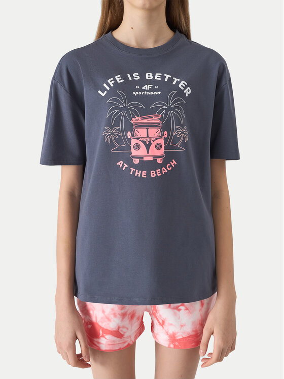 4F 4F T-shirt 4FJWSS24TTSHF1146 Siva Loose Fit