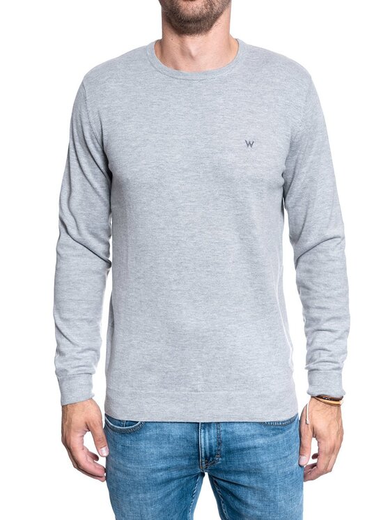 Wrangler Wrangler Sweter CREWNECK KNIT Szary Regular Fit