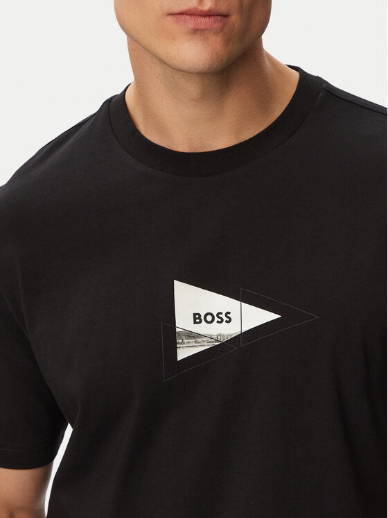 BOSS BOSS Póló TS_Network Photo 50564740 Fekete Regular Fit