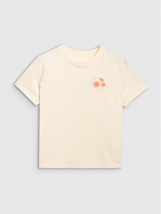 4F 4F T-Shirt FOB SUMMER Kremowy Oversize