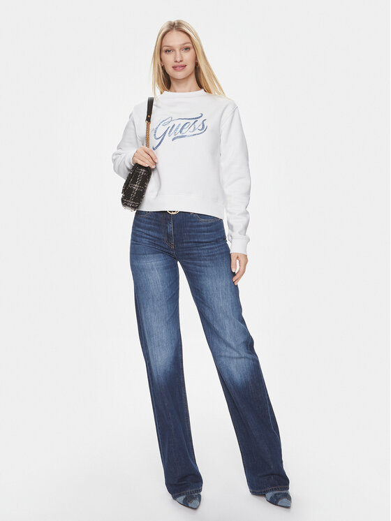 Guess Guess Felpa Cn Stones Logo W4RQ14 KB681 Bianco Relaxed Fit