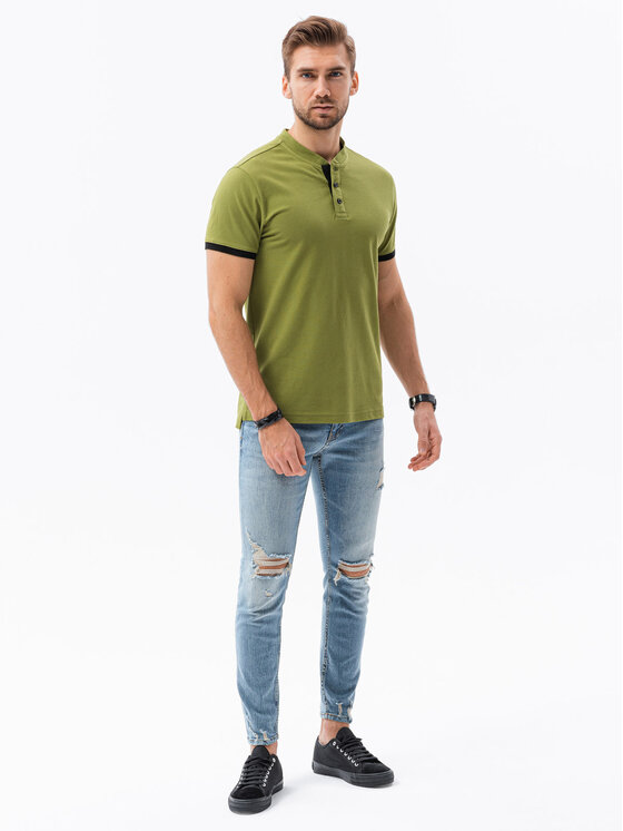 Ombre Ombre Polo OM-TSCT-0156 Zielony Slim Fit