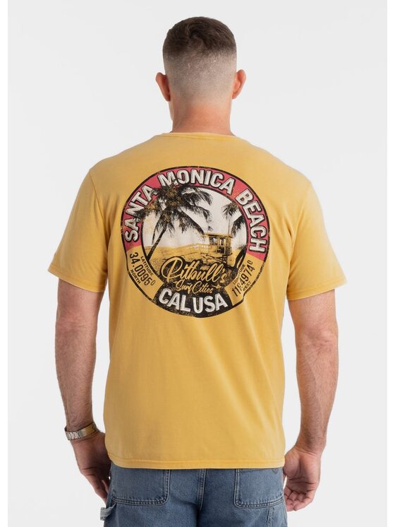 PITBULL PITBULL T-Shirt Koszulka męska Denim Washed OCEANSIDE L Żółty Regular Fit