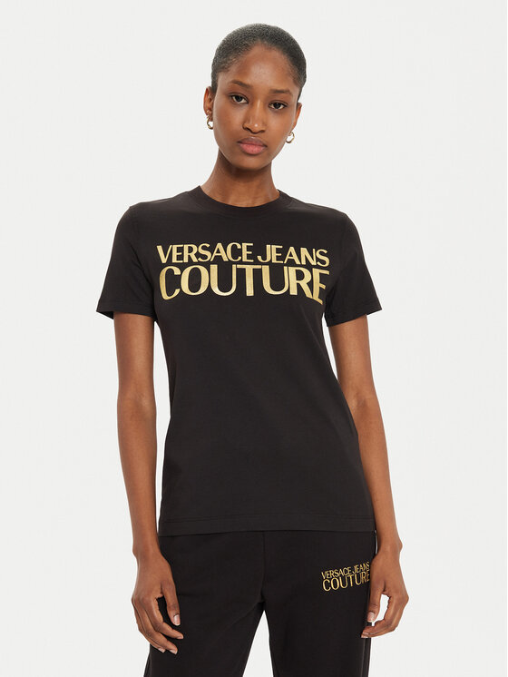 Versace Jeans Couture Tričko 77HAHT01 Čierna Regular Fit