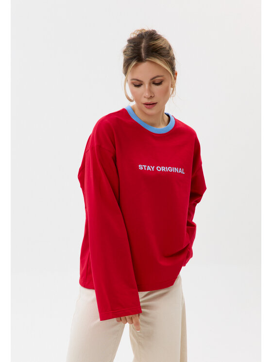 Mirons Mirons Longsleeve Print Czerwony Regular Fit