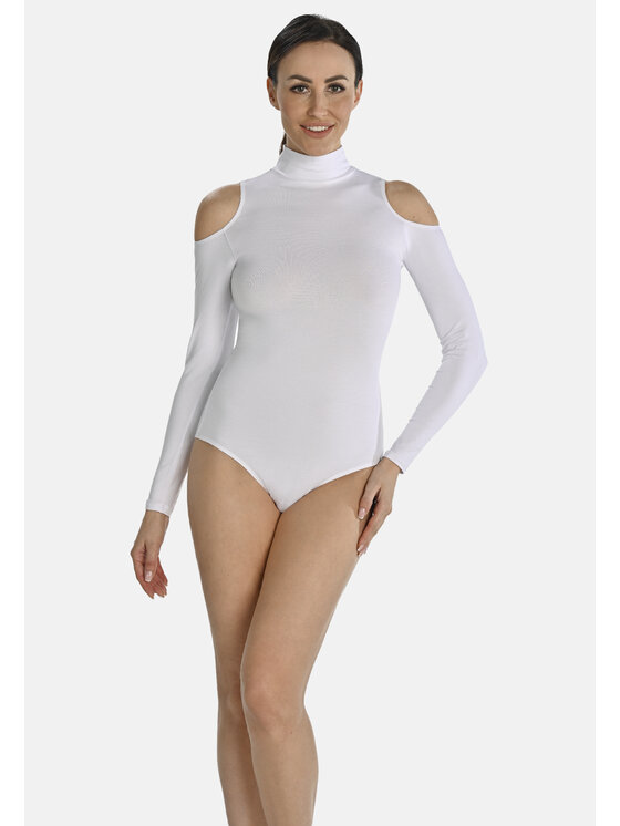Teyli Teyli Body z wycięciami na ramionach Janett Biały Regular Fit