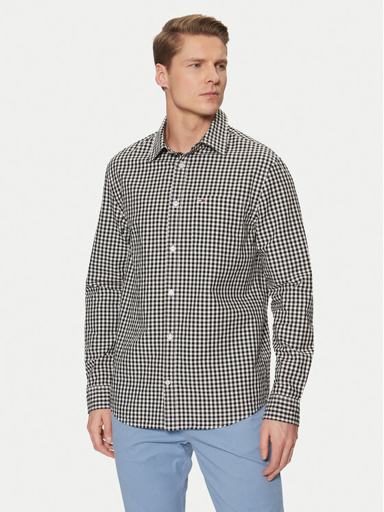 Tommy Jeans Tommy Jeans Ing Poplin Check DM0DM21115 Fekete Regular Fit