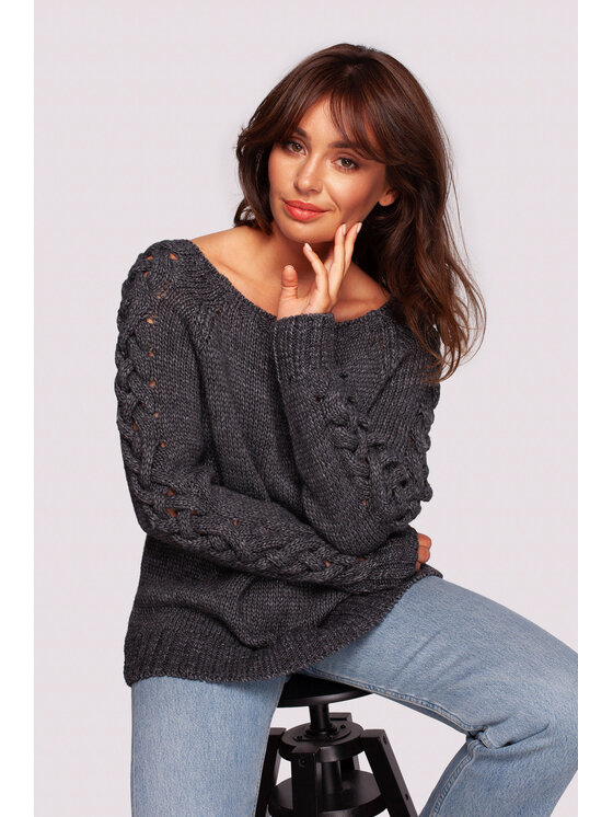 BeWear BeWear Sweter BK090 Szary Comfortable Fit