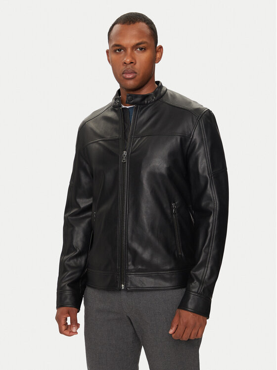 Sisley Sisley Jacke aus Kunstleder 2KLSSN036 Schwarz Slim Fit