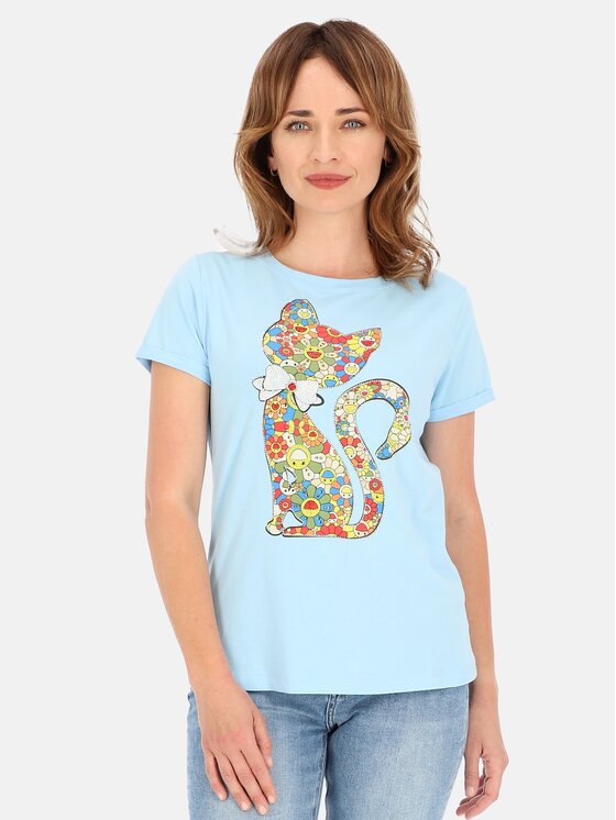 Perso Perso T-Shirt TCE245036F Błękitny Regular Fit