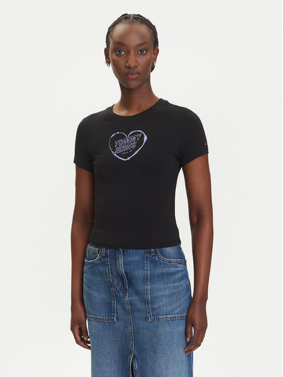 Tommy Jeans Tommy Jeans Футболка Heart DW0DW21390 Чорний Slim Fit