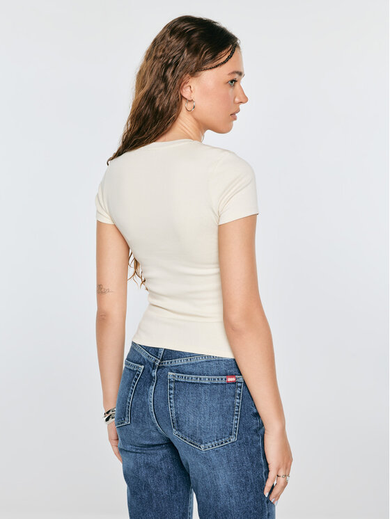 BIG STAR BIG STAR T-Shirt CALISA Kremowy Slim Fit