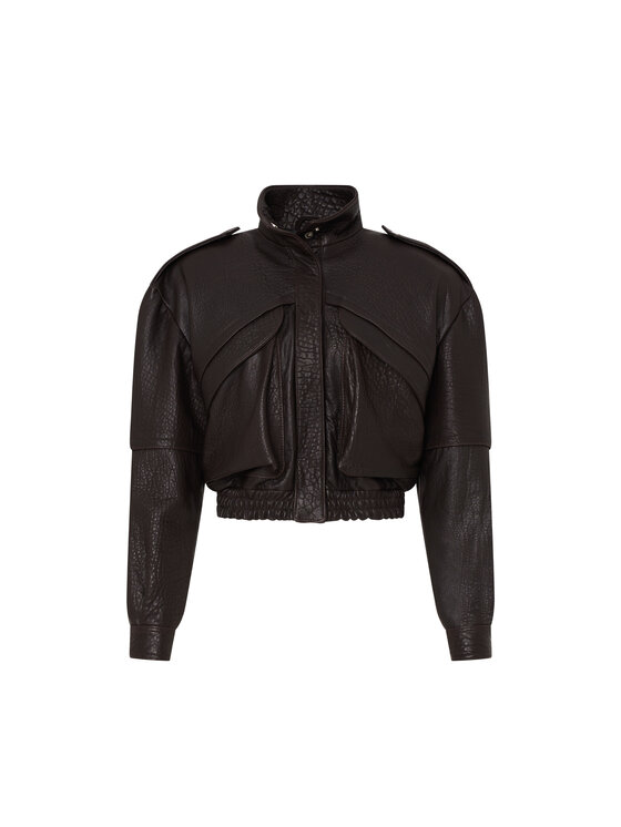 Mimika Mimika Kurtka skórzana Bomber 7 textured brown Brązowy Oversize