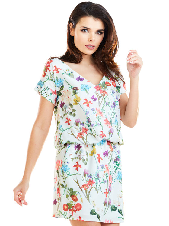 Awama Awama Sukienka letnia A264 Kremowy Basic Fit