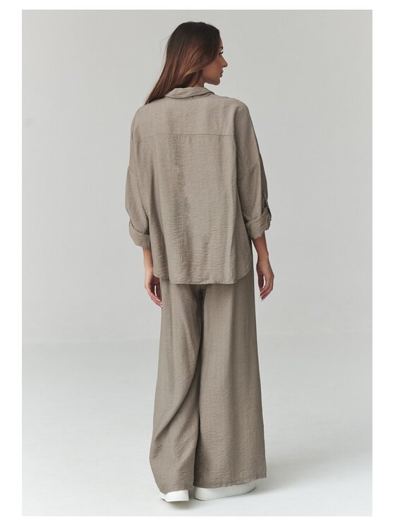 Makadamia Makadamia Komplet koszula i spodnie materiałowe C49 Brązowy Loose Fit