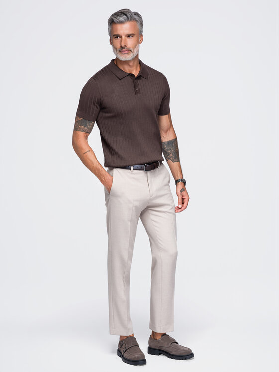 Ombre Ombre Polo OM-POSS-0180 Brązowy ciemny Slim Fit