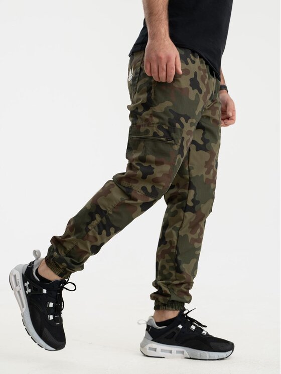 Jigga Wear Jigga Wear Joggery Spodnie Materiałowe Jogger Bojówki Ze Ściągaczem Zielone Camo Jigga Wear Crown Ripstop Cargo 4XL Zielony Regular Fit