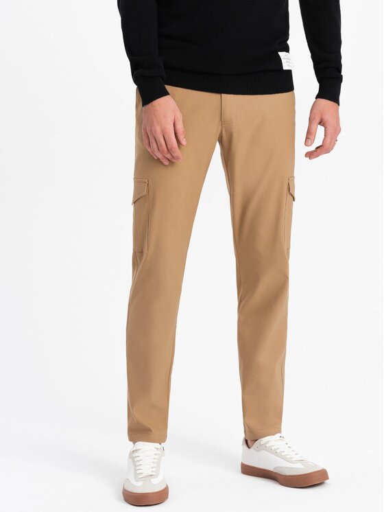 Ombre Ombre Spodnie materiałowe OM-PACG-0178 Brązowy Regular Fit