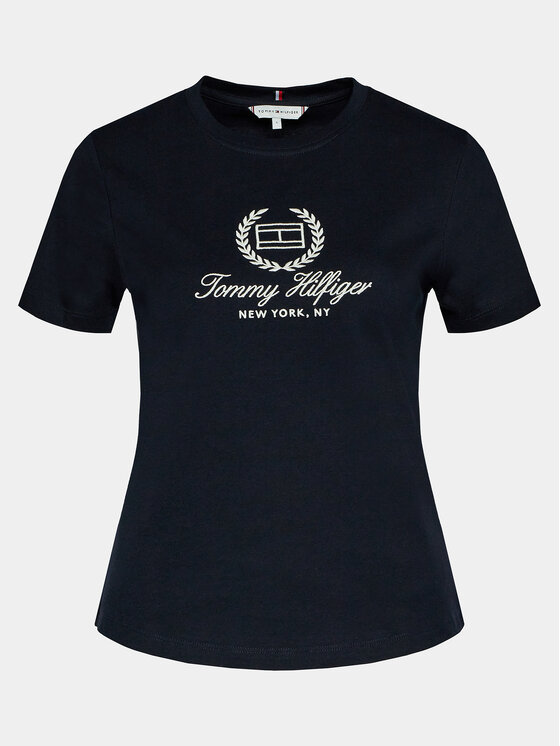 Tommy Hilfiger Tommy Hilfiger T-Shirt Flag Script WW0WW41761 Σκούρο μπλε Slim Fit