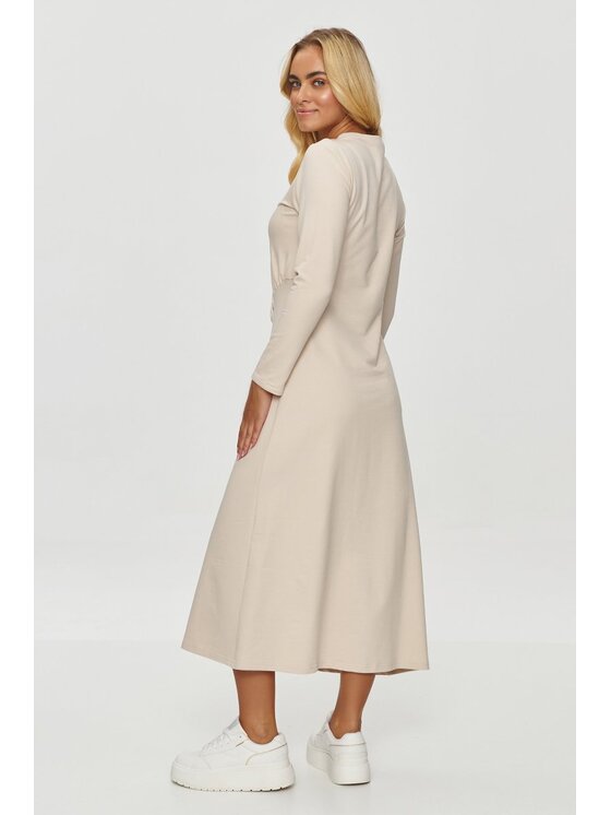 Makadamia Makadamia Sukienka codzienna M847 Beżowy Shaped Fit