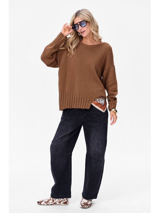 blue shadow blue shadow Sweter Bocq Brązowy Regular Fit