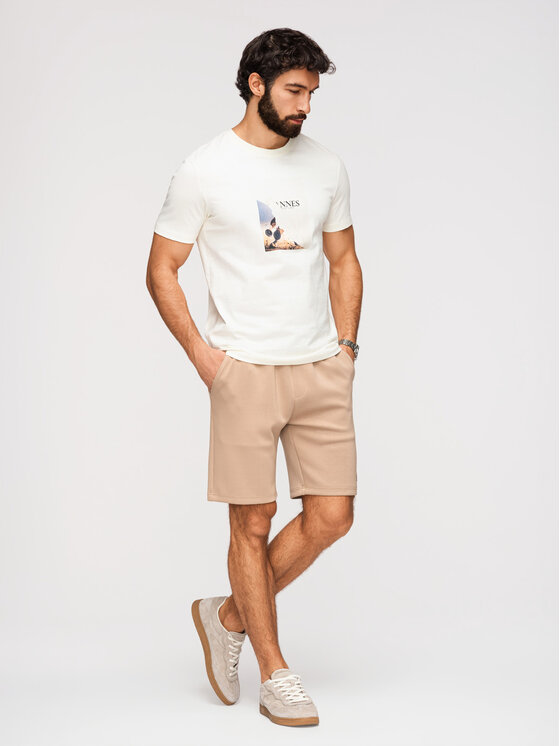 Ombre Ombre Szorty materiałowe OM-SRBC-0153 Beżowy Regular Fit