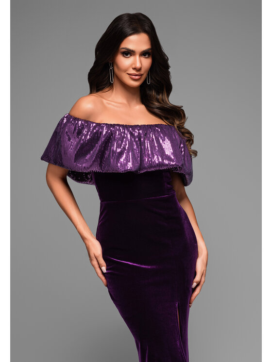 Ombre Ombre Sukienka wieczorowa LA-OM-DLR044 Fioletowy Regular Fit