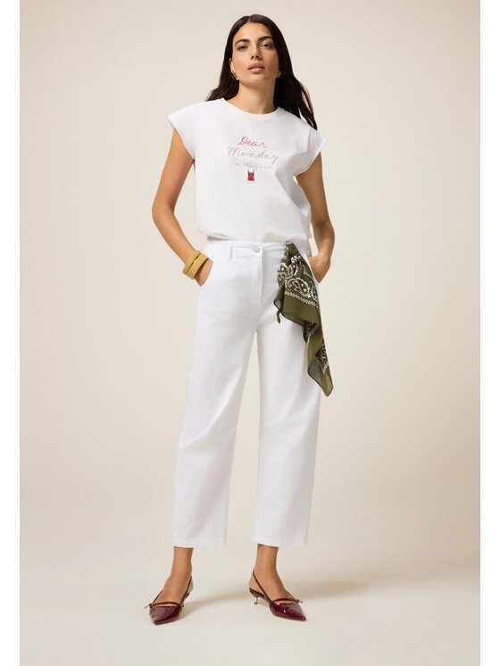 Oltre Oltre Pantaloni di tessuto P700J002474N011 Bianco Boy Fit