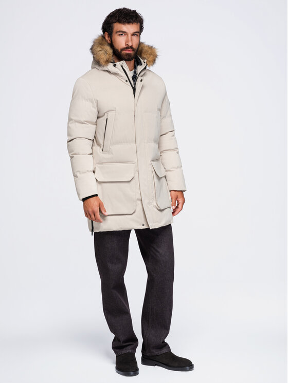 Ombre Ombre Parka OM-JALJ-0310 Kremowy Loose Fit
