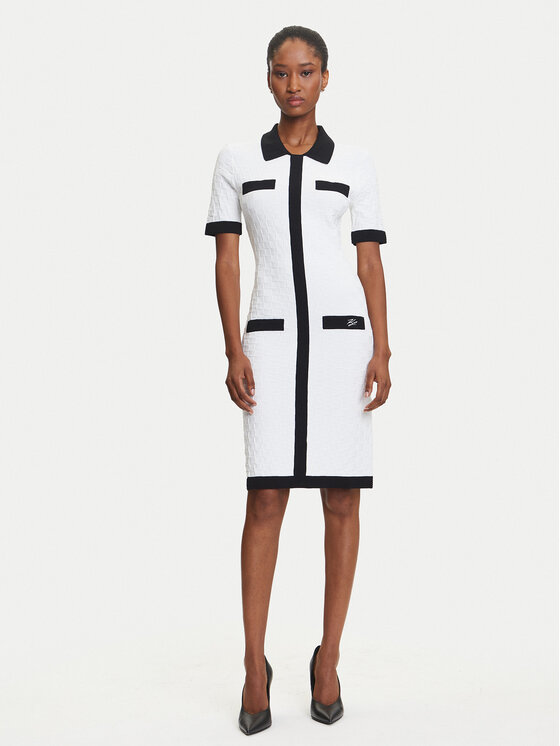 KARL LAGERFELD KARL LAGERFELD Sukienka dzianinowa A3W13036 Écru Slim Fit