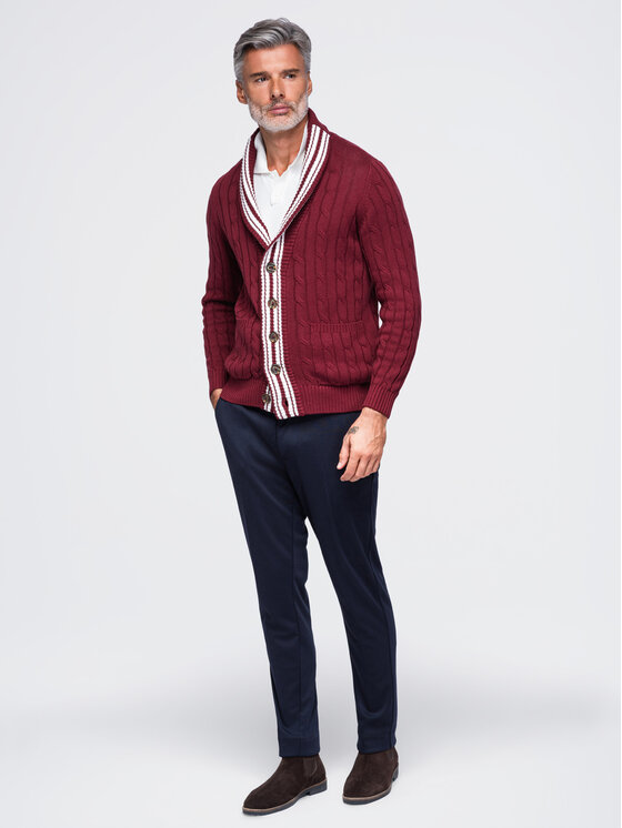 Ombre Ombre Kardigan OM-SWCD-0196 Bordowy Regular Fit